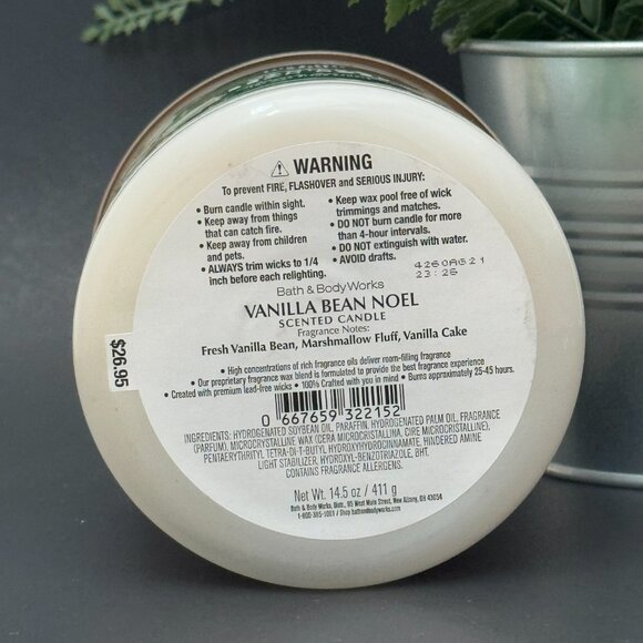 BBW Vanilla Bean Noel Bath & Body Works 3 Wick Candle - Picture 9 of 10